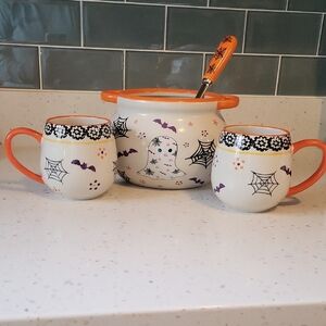 Temp-Tations Halloween Spider Web Mug Set - Orange and Black